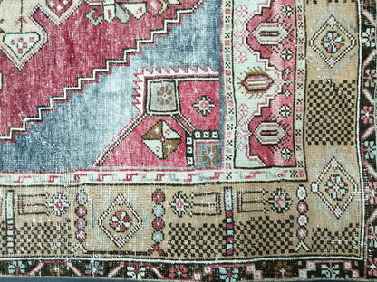 Muted OUSHAK RUG 4.2 x 8.3  Muted Vintage Rug Vintage Rug  Ice Blue Wool Oushak Rug Hand Made Rugs Vintage Turkish Rug