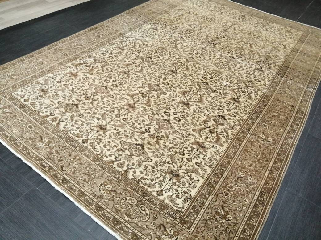 Quality Neutral Rug 6.2 x 9.5 HAND MADE Rug Neutral Vintage Turkish Rug Oushak Rug Turkish Neutral Rug, Oriental Rug, Wool large Neutral Rug