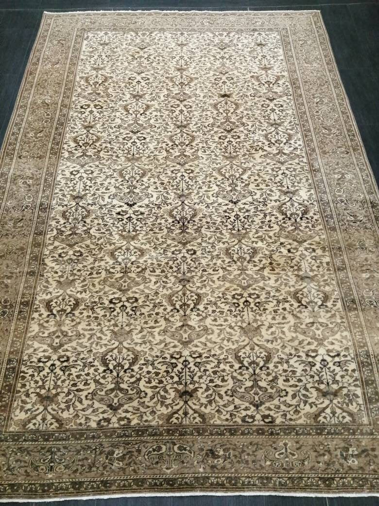 Quality Neutral Rug 6.2 x 9.5 HAND MADE Rug Neutral Vintage Turkish Rug Oushak Rug Turkish Neutral Rug, Oriental Rug, Wool large Neutral Rug
