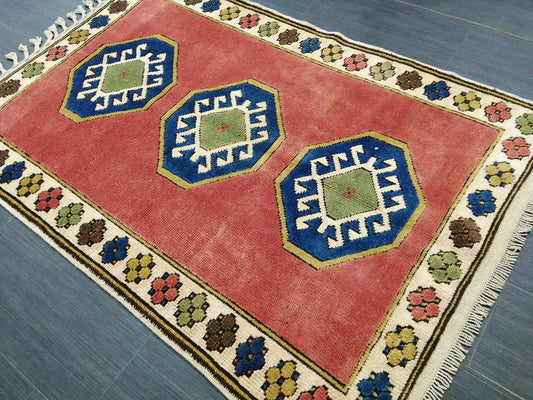 Vintage Rug 3.3 x  4.8 TURKISH HAND MADE Rug Vintage Turkish Rugs   Oushak Rug Turkish Oushak Rug, Vintage Oushak Rug, Wool Rug