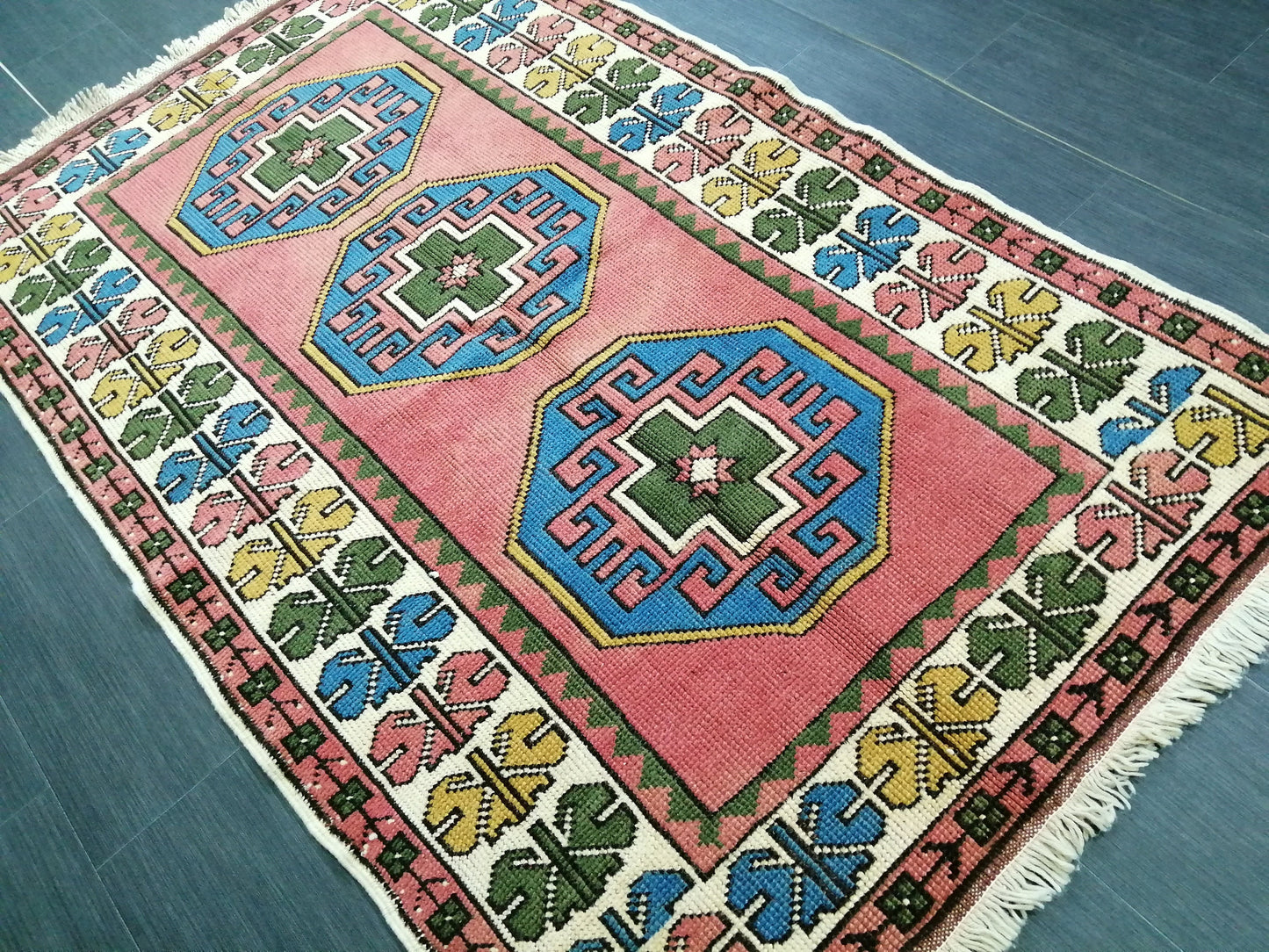 Vintage Rug 3.6 x 6 Vintage Turkish Rugs   Oushak Rug  Turkish Traditional Rug, Turkish Oushak Rug, Vintage Oushak Rug, Wool Rug