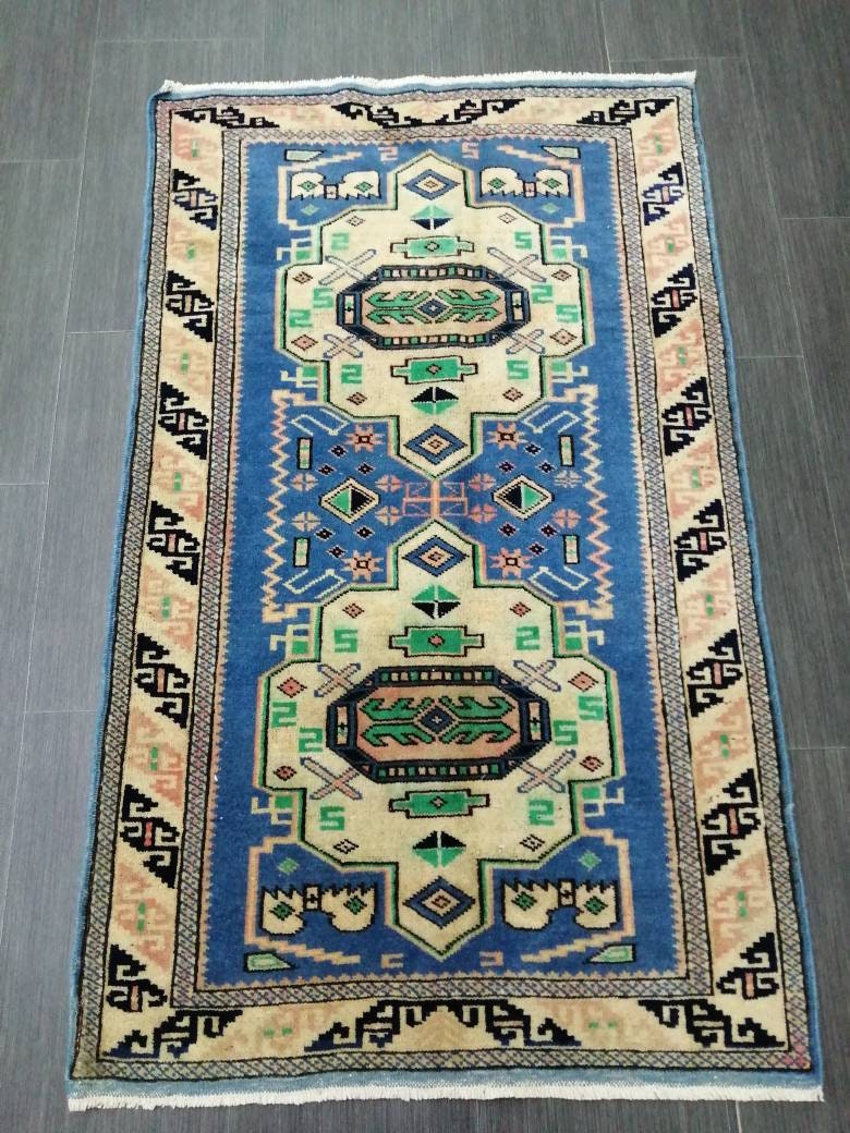 Vintage Rug 4.2 x 2.5 HAND MADE Rug Vintage Turkish Rugs   Oushak Rug  Hand Made Rug, Vintage Oushak Rug, Wool Rug
