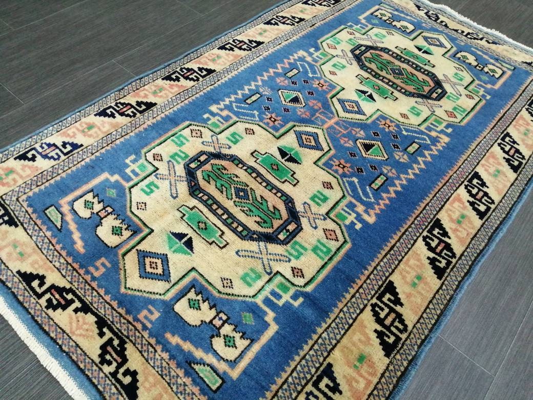 Vintage Rug 4.2 x 2.5 HAND MADE Rug Vintage Turkish Rugs   Oushak Rug  Hand Made Rug, Vintage Oushak Rug, Wool Rug