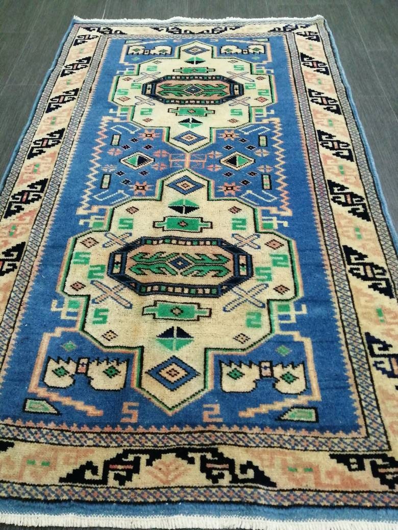 Vintage Rug 4.2 x 2.5 HAND MADE Rug Vintage Turkish Rugs   Oushak Rug  Hand Made Rug, Vintage Oushak Rug, Wool Rug