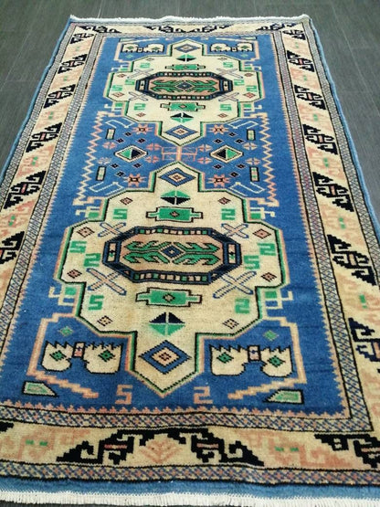 Vintage Rug 4.2 x 2.5 HAND MADE Rug Vintage Turkish Rugs   Oushak Rug  Hand Made Rug, Vintage Oushak Rug, Wool Rug