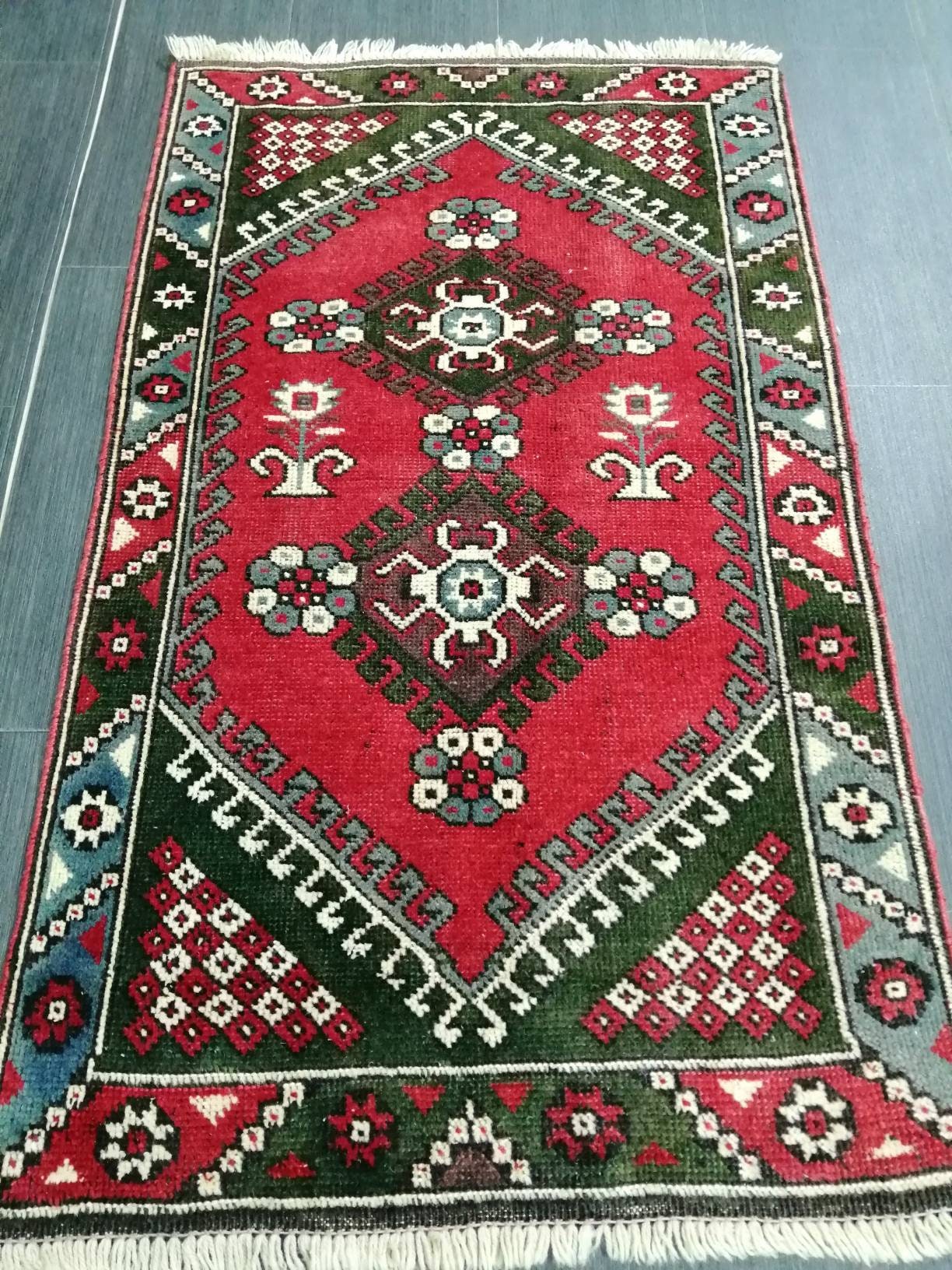 Vintage Rug 2.2 x 3.8 ft Handmade Rug Vintage Turkish Rugs   Oushak Rug  Hand Made Rug, Vintage Oushak Rug, Wool Rug