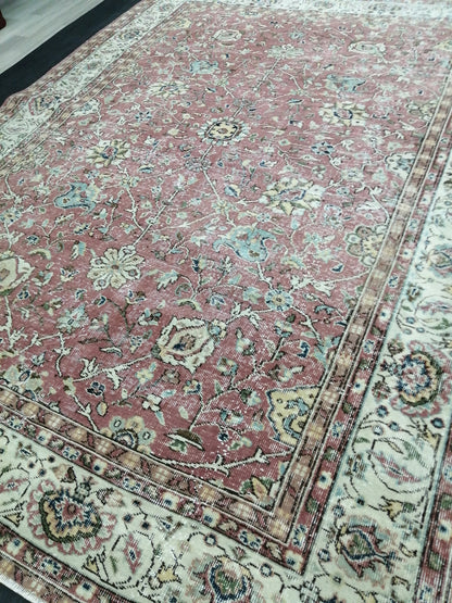 Hand Made Rug, 6.8 x 9 Oushak Rug, Rustic Rug, Turkish Rug, Farmhouse Rug, Vintage Rug, Wool rug