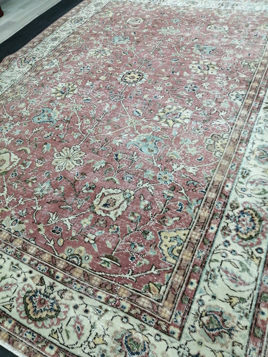 Hand Made Rug, 6.8 x 9 Oushak Rug, Rustic Rug, Turkish Rug, Farmhouse Rug, Vintage Rug, Wool rug