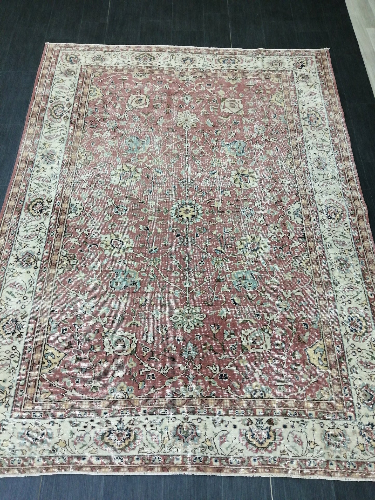 Hand Made Rug, 6.8 x 9 Oushak Rug, Rustic Rug, Turkish Rug, Farmhouse Rug, Vintage Rug, Wool rug