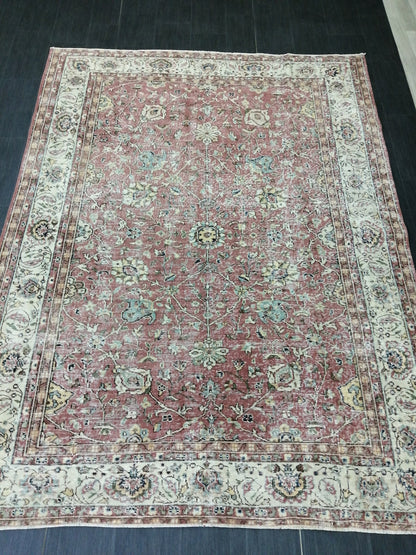 Hand Made Rug, 6.8 x 9 Oushak Rug, Rustic Rug, Turkish Rug, Farmhouse Rug, Vintage Rug, Wool rug