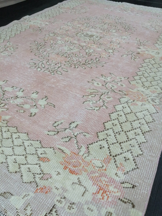 Pastel Color Rug, 9 x 5.6 Hand Made Rug, Oushak Rug, Rustic Rug, Bohemian Rug, Turkish Rug, Farmhouse Rug, Vintage Rug, Wool rug