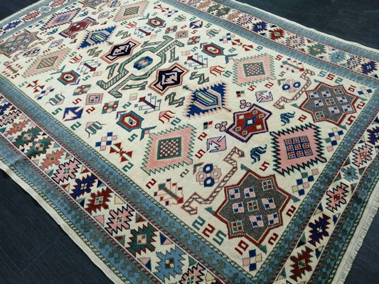 Quality Hand Made Rug  6.9 x 5 Vintage Rug Oushak Rug, Bohemian Rug, Rug Runner, Turkish Rug, Farmhouse Rug,  Wool rug