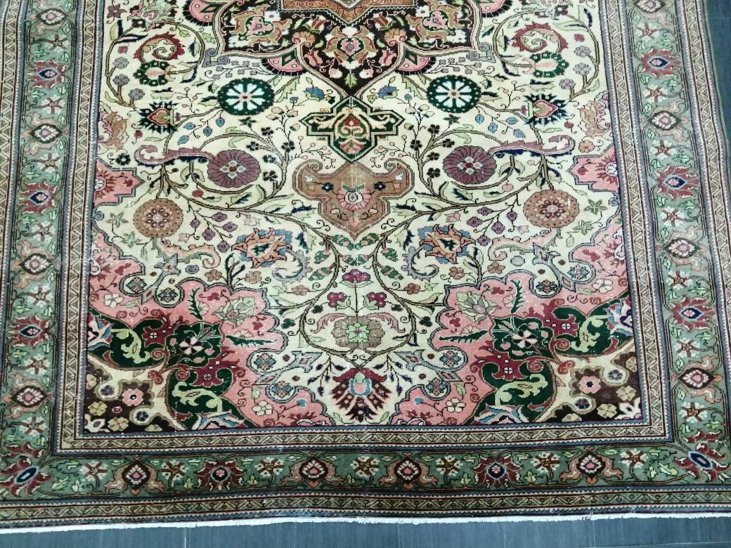 Quality Vintage Rug 6.5 x 9.6 HAND MADE Rug Muted Vintage Turkish Rug Oushak Rug Turkish Oushak Rug, Oushak Rug, Wool Rug Fine Hand Knotted