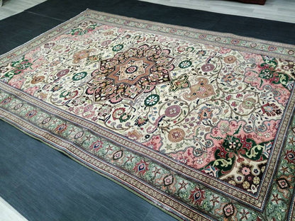 Quality Vintage Rug 6.5 x 9.6 HAND MADE Rug Muted Vintage Turkish Rug Oushak Rug Turkish Oushak Rug, Oushak Rug, Wool Rug Fine Hand Knotted