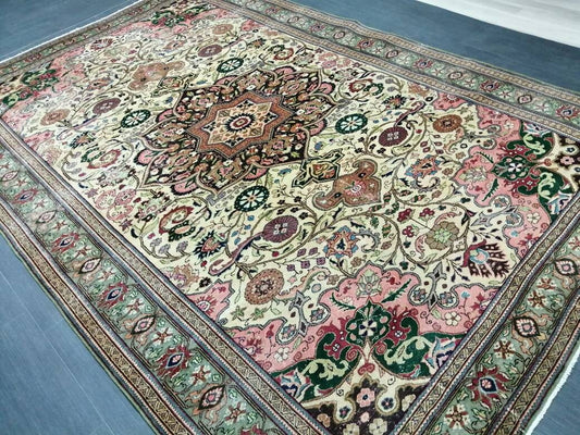 Quality Vintage Rug 6.5 x 9.6 HAND MADE Rug Muted Vintage Turkish Rug Oushak Rug Turkish Oushak Rug, Oushak Rug, Wool Rug Fine Hand Knotted