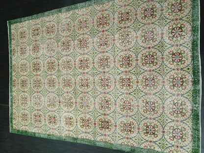 6.4 X 9.5 Rug, Hand Made Rug, Oushak Rug, Rustic Rug, Bohemian Rug, Green Floral Rug , Turkish Rug, Farmhouse Rug, Vintage Rug, Wool rug