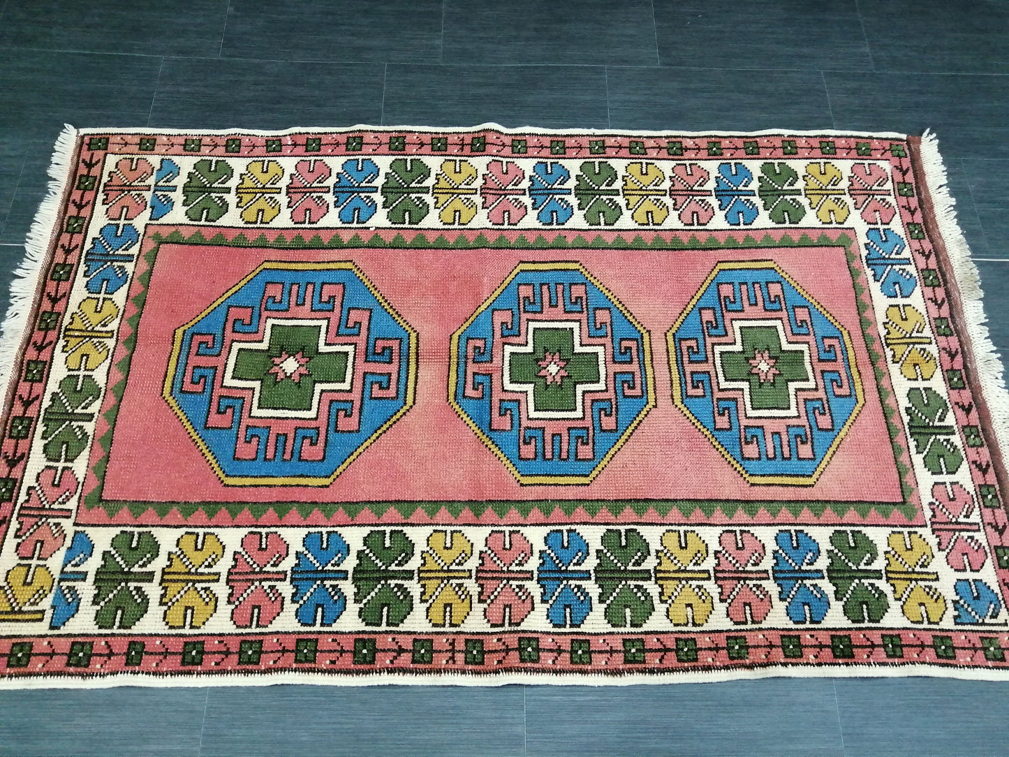 Vintage Rug 3.6 x 6 Vintage Turkish Rugs   Oushak Rug  Turkish Traditional Rug, Turkish Oushak Rug, Vintage Oushak Rug, Wool Rug