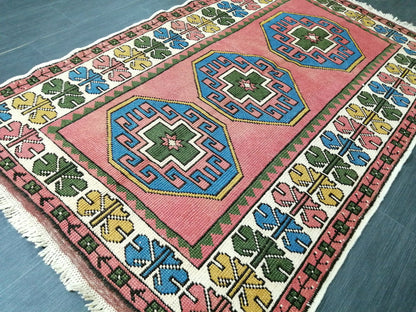 Vintage Rug 3.6 x 6 Vintage Turkish Rugs   Oushak Rug  Turkish Traditional Rug, Turkish Oushak Rug, Vintage Oushak Rug, Wool Rug