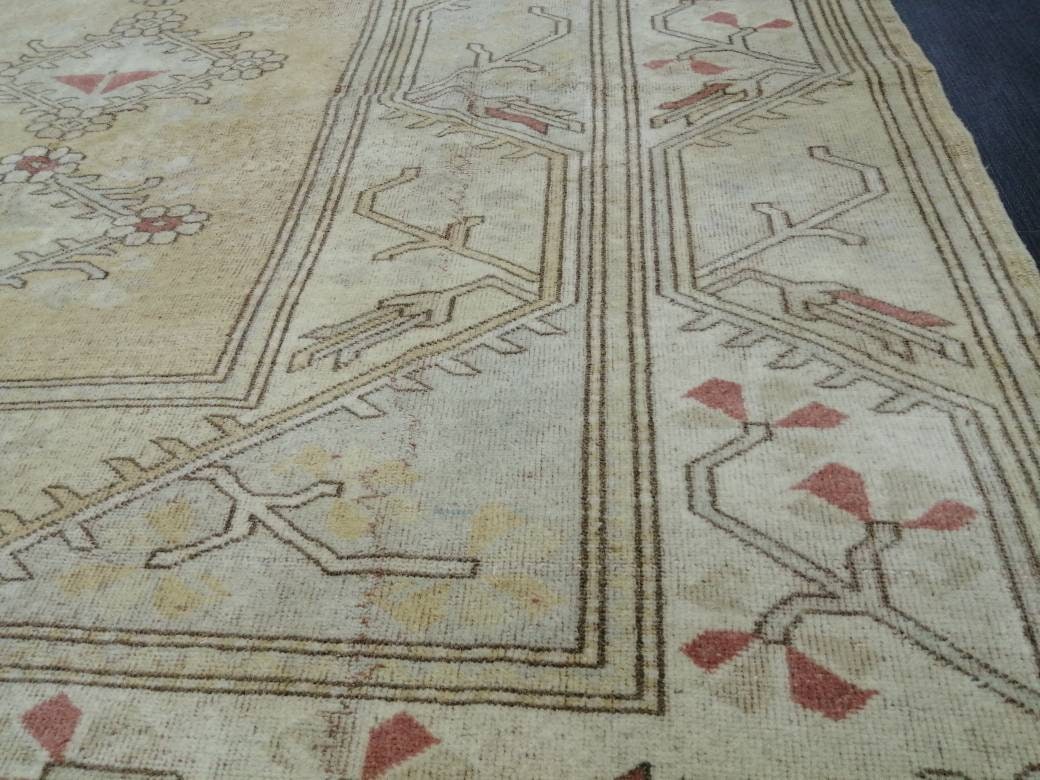 Muted Turkish Rug 9.4 x 6.7 Muted Oushak Rug Muted Vintage  Rug Wool Oushak Rug Hand Made Rugs Vintage Turkish Rug