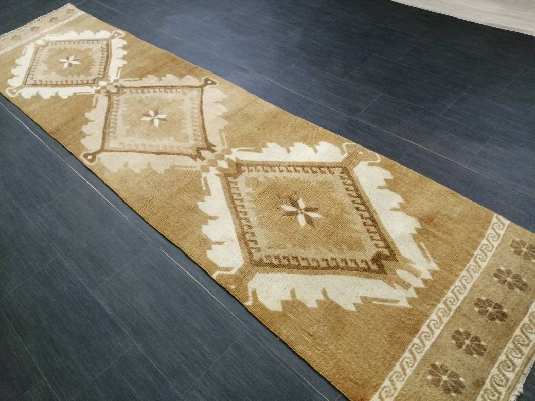 Neutral Runner Rug 2.5 x 10.7 Turkish Runner Rug Vintage Runner Rug Hallway Runner Rug Kitchen Runner Rug Neutral Wool Runner Rug