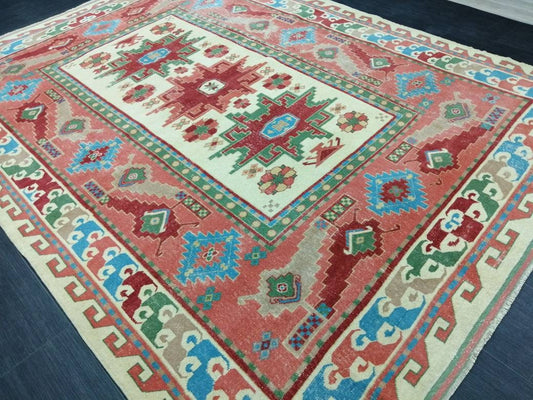 Vintage Rug 6.7 x 9 TURKISH HAND MADE Rug Vintage Turkish Rugs   Oushak Rug Turkish Oushak Rug, Vintage Oushak Rug, Wool Rug