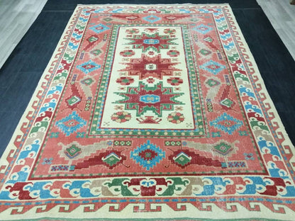 Vintage Rug 6.7 x 9 TURKISH HAND MADE Rug Vintage Turkish Rugs   Oushak Rug Turkish Oushak Rug, Vintage Oushak Rug, Wool Rug
