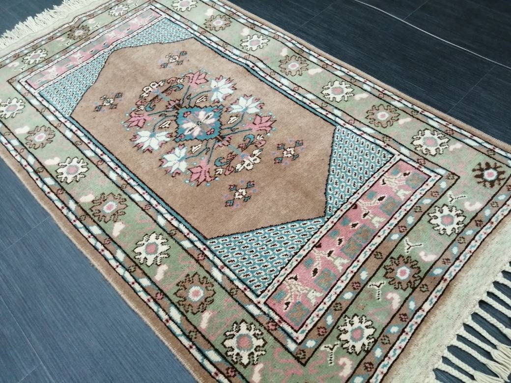 Vintage Rug 4.6 x 2.5 TURKISH HAND MADE Rugs   Vintage Turkish Rugs   Oushak Rug  Hand Made Rug, Vintage Oushak Rug, Wool Rug