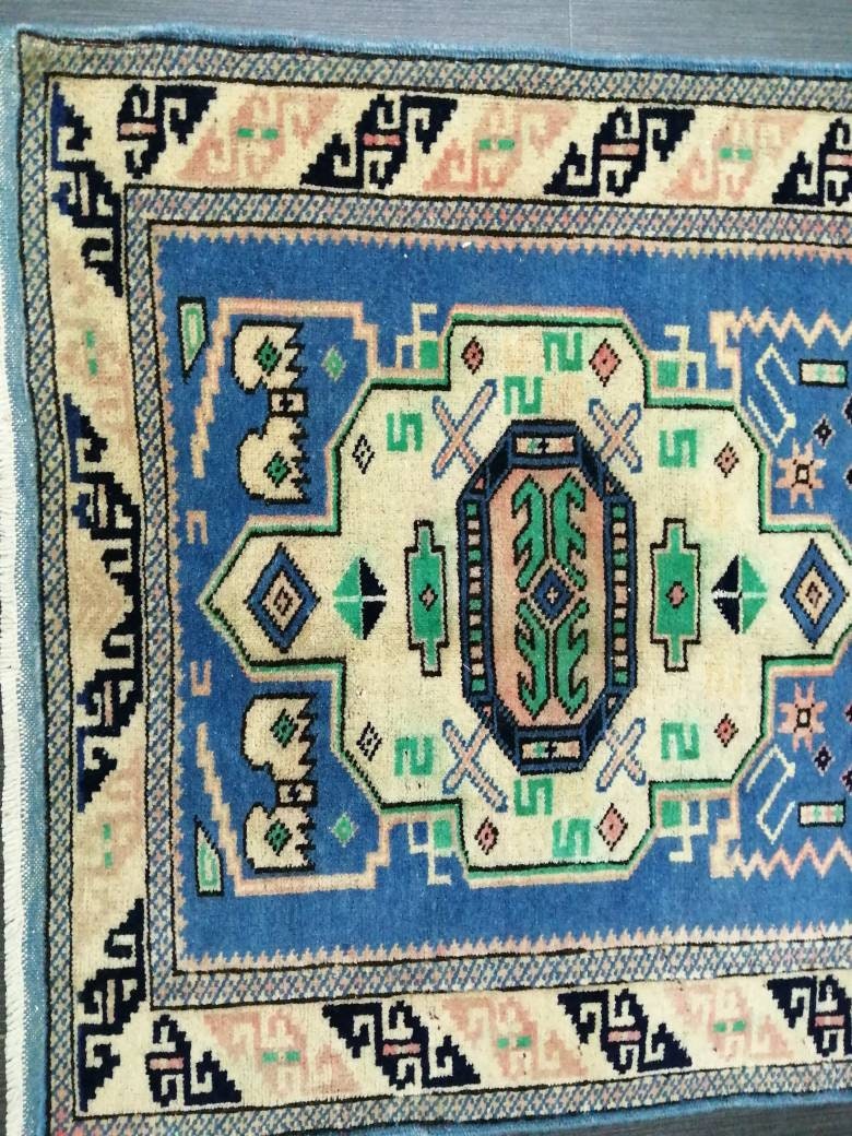 Vintage Rug 4.2 x 2.5 HAND MADE Rug Vintage Turkish Rugs   Oushak Rug  Hand Made Rug, Vintage Oushak Rug, Wool Rug