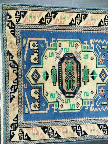 Vintage Rug 4.2 x 2.5 HAND MADE Rug Vintage Turkish Rugs   Oushak Rug  Hand Made Rug, Vintage Oushak Rug, Wool Rug