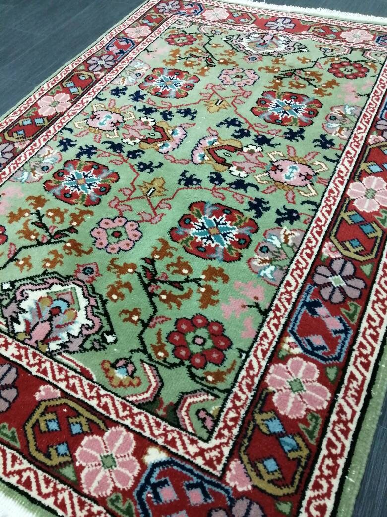 Quality Hand Made Rug 5.8 x 3.6 Green Rug, Oushak Rug, Bohemian Rug, Rug Runner, Turkish Rug, Farmhouse Rug, Vintage Rug, Wool rug