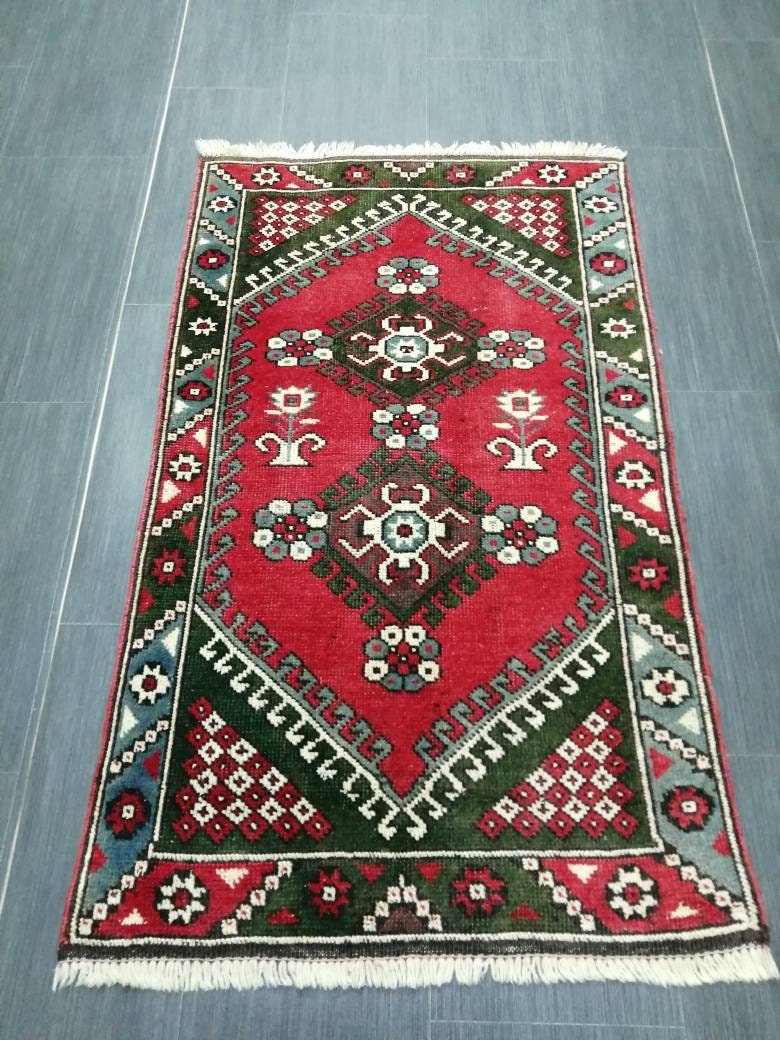 Vintage Rug 2.2 x 3.8 ft Handmade Rug Vintage Turkish Rugs   Oushak Rug  Hand Made Rug, Vintage Oushak Rug, Wool Rug