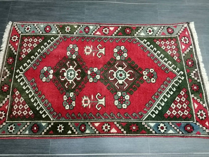 Vintage Rug 2.2 x 3.8 ft Handmade Rug Vintage Turkish Rugs   Oushak Rug  Hand Made Rug, Vintage Oushak Rug, Wool Rug