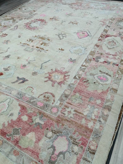 Vintage OUSHAK RUG 12 x 9 TURKISH Oushak Rug Modern Oushak Rug Vintage Rug Wool Oushak Rug Hand Made Rugs Vintage Turkish Rug