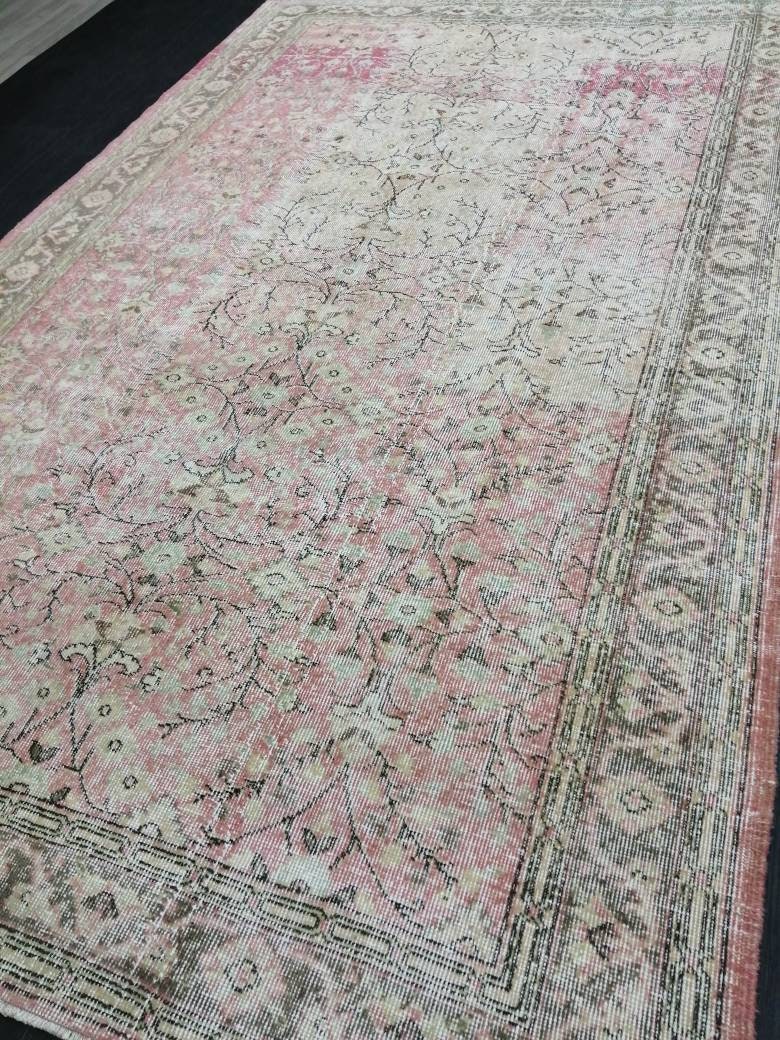 Pink Vintage RUG 9 x 5.7 TURKISH Rug Vintage Oushak Rug Vintage Rug Wool Oushak Rug Hand Made Rugs Vintage Turkish Rug 6x9 rug