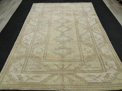 Muted Vintage RUG 6.4 x 9.4 TURKISH Rug Distressed Vintage  Rug Wool Oushak Rug Large Hand Made Rugs Vintage Turkish Rug 7x10