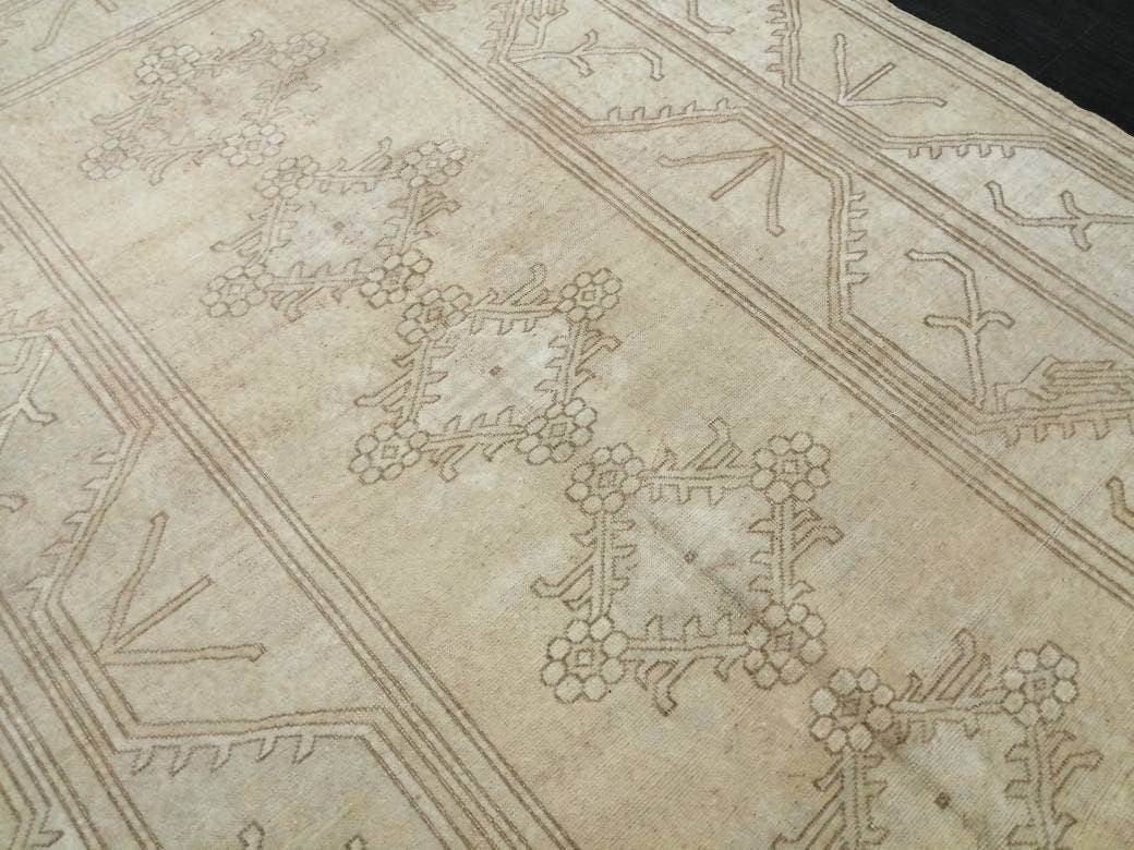 Muted Vintage RUG 6.4 x 9.4 TURKISH Rug Distressed Vintage  Rug Wool Oushak Rug Large Hand Made Rugs Vintage Turkish Rug 7x10