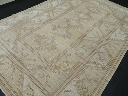 Muted Vintage RUG 6.4 x 9.4 TURKISH Rug Distressed Vintage  Rug Wool Oushak Rug Large Hand Made Rugs Vintage Turkish Rug 7x10
