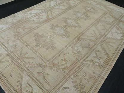 Muted Vintage RUG 6.4 x 9.4 TURKISH Rug Distressed Vintage  Rug Wool Oushak Rug Large Hand Made Rugs Vintage Turkish Rug 7x10