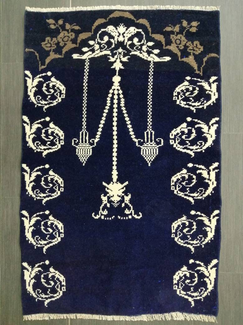 Hand Made Rug 2.3 x 3.6 Navy Vintage Rug , Wool  Rug  Vintage Rug Oriental Rug, Turkish Rug Hand Knotted Wool Rug