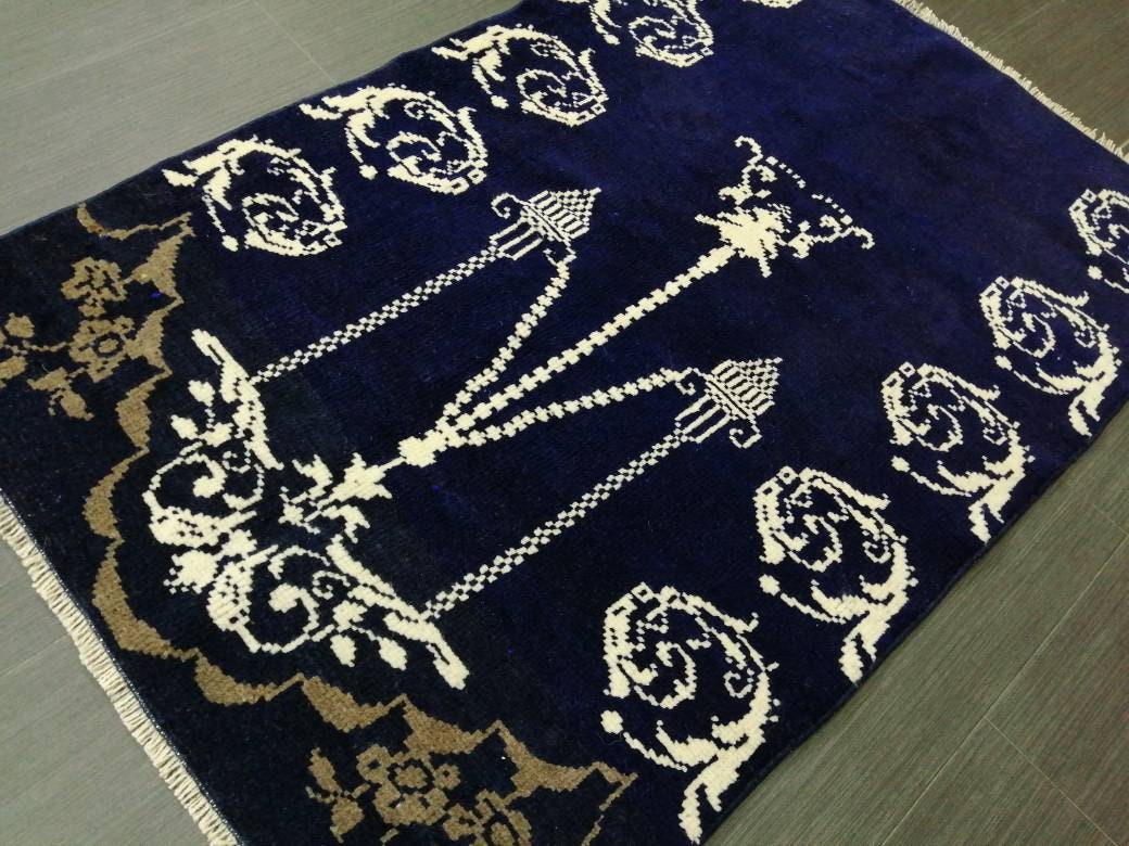 Hand Made Rug 2.3 x 3.6 Navy Vintage Rug , Wool  Rug  Vintage Rug Oriental Rug, Turkish Rug Hand Knotted Wool Rug