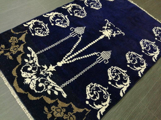 Hand Made Rug 2.3 x 3.6 Navy Vintage Rug , Wool  Rug  Vintage Rug Oriental Rug, Turkish Rug Hand Knotted Wool Rug