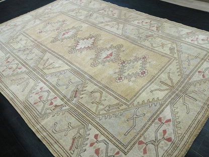 Muted Turkish Rug 9.4 x 6.7 Muted Oushak Rug Muted Vintage  Rug Wool Oushak Rug Hand Made Rugs Vintage Turkish Rug