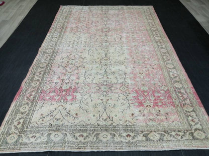 Pink Vintage RUG 9 x 5.7 TURKISH Rug Vintage Oushak Rug Vintage Rug Wool Oushak Rug Hand Made Rugs Vintage Turkish Rug 6x9 rug