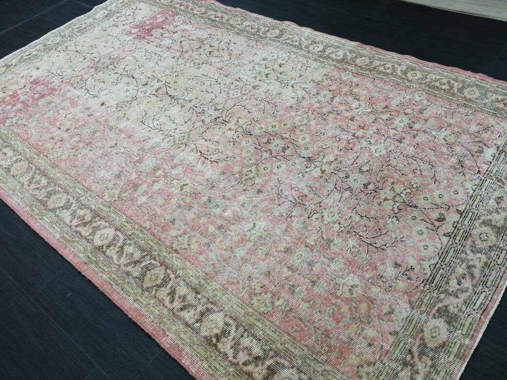 Pink Vintage RUG 9 x 5.7 TURKISH Rug Vintage Oushak Rug Vintage Rug Wool Oushak Rug Hand Made Rugs Vintage Turkish Rug 6x9 rug