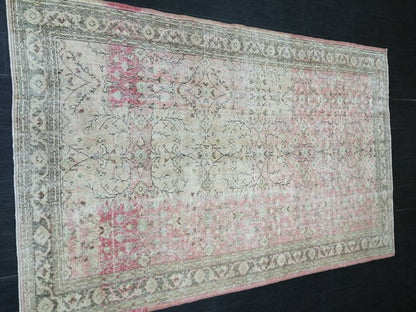 Pink Vintage RUG 9 x 5.7 TURKISH Rug Vintage Oushak Rug Vintage Rug Wool Oushak Rug Hand Made Rugs Vintage Turkish Rug 6x9 rug