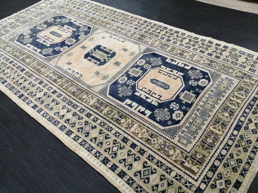 Vintage Rug, Unique Pattern Rug, 5by10 Oushak Rugs, 10x5 Hand Made Rugs,Turkish Rugs Navy Blush Green Rugs, Antique Rug, Fine Rugs