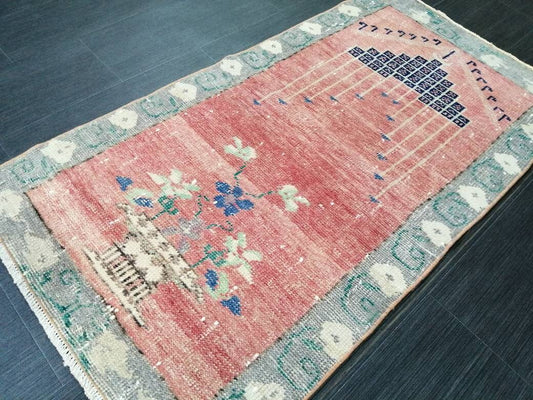 Turkish Rug 2x4  Area Rug Pastel colors Vintage Rug Hand Made  Oushak Rug soft Colors Rug MUTED Rug Wool Pile Rug Rustic Rugs 2x4 carpet