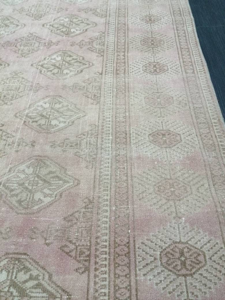 VINTAGE RUG 9 x 6.2 soft Pink Oushak Rug Vintage Light Pink Rug  Hand Knotted Rug Wool Oushak Rug Hand Made Rugs Vintage Turkish Rug