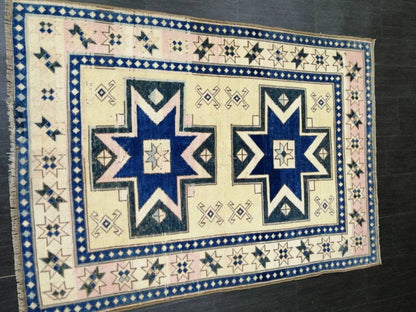 Blue and Pink OUSHAK RUG 6.5 x 4.6 TURKISH Oushak Rug Vintage Oushak Runner Rug Vintage Runner Rug Wool Oushak Rug Hand Made Rug