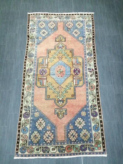 OUSHAK RUG 7.4 x 3.8 TURKISH Oushak Rug Vintage Oushak Runner Rug Vintage Runner Rug Wool Oushak Rug Hand Made Rugs Vintage Turkish Rug